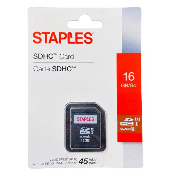 Staples Memory Card 16GB SDHC Card Class 10 - 45MB/s Speed - New Sealed - Picture 1 of 2